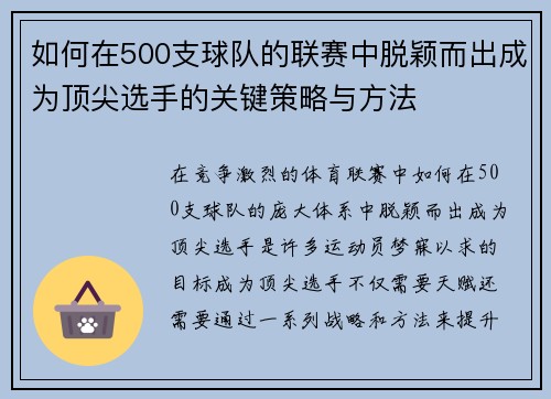 如何在500支球队的联赛中脱颖而出成为顶尖选手的关键策略与方法